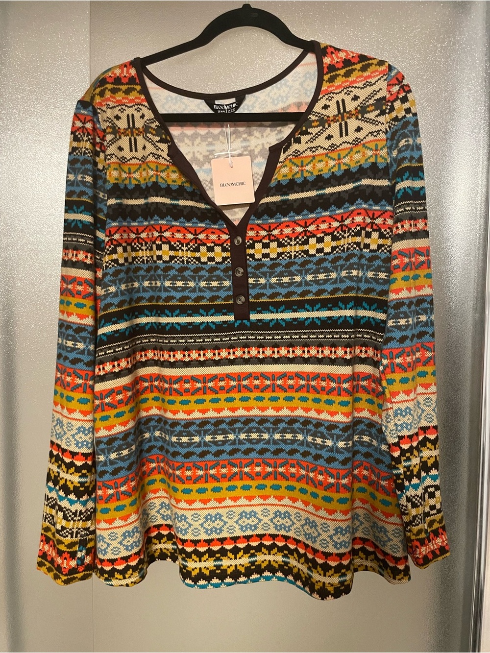 BloomChic Multicolor Striped Pattern Long-Sleeve Henley